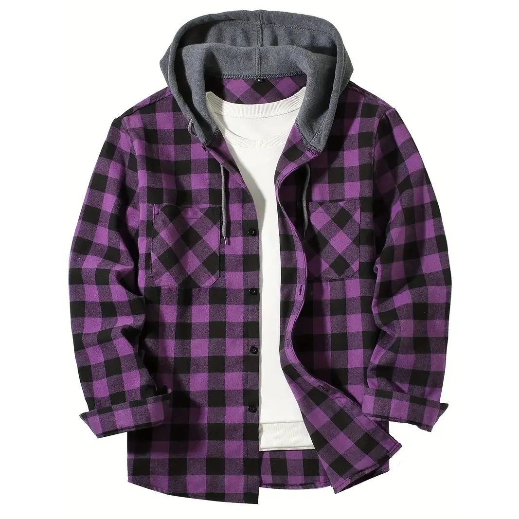 Men's classic casual plaid shirt, double-sleeved hooded shirt with double pockets, flannel jacket, spring/autumn top.
Men's classic casual plaid shirt, double-sleeved hooded shirt with double pockets, flannel jacket, spring/autumn top.