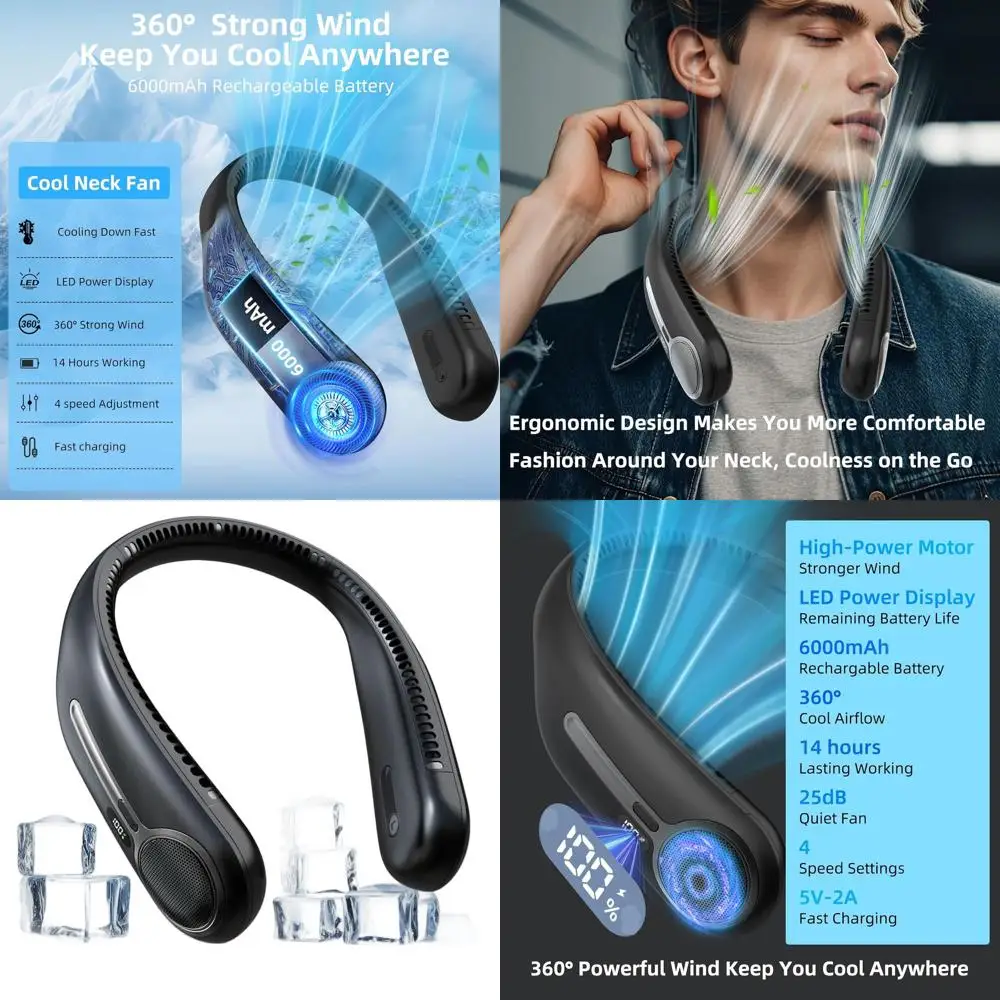Портативный вентилятор для шеи, носимый безлопастной охлаждающий вентилятор, перезаряжаемый, 6000 мАч, 360° ° Вентилятор с LED-дисплеем, 4 скорости, идеальный подарок
Портативный вентилятор для шеи, носимый безлопастной охлаждающий вентилятор, перезаряжаемый, 6000 мАч, 360° ° Вентилятор с LED-дисплеем, 4 скорости, идеальный подарок