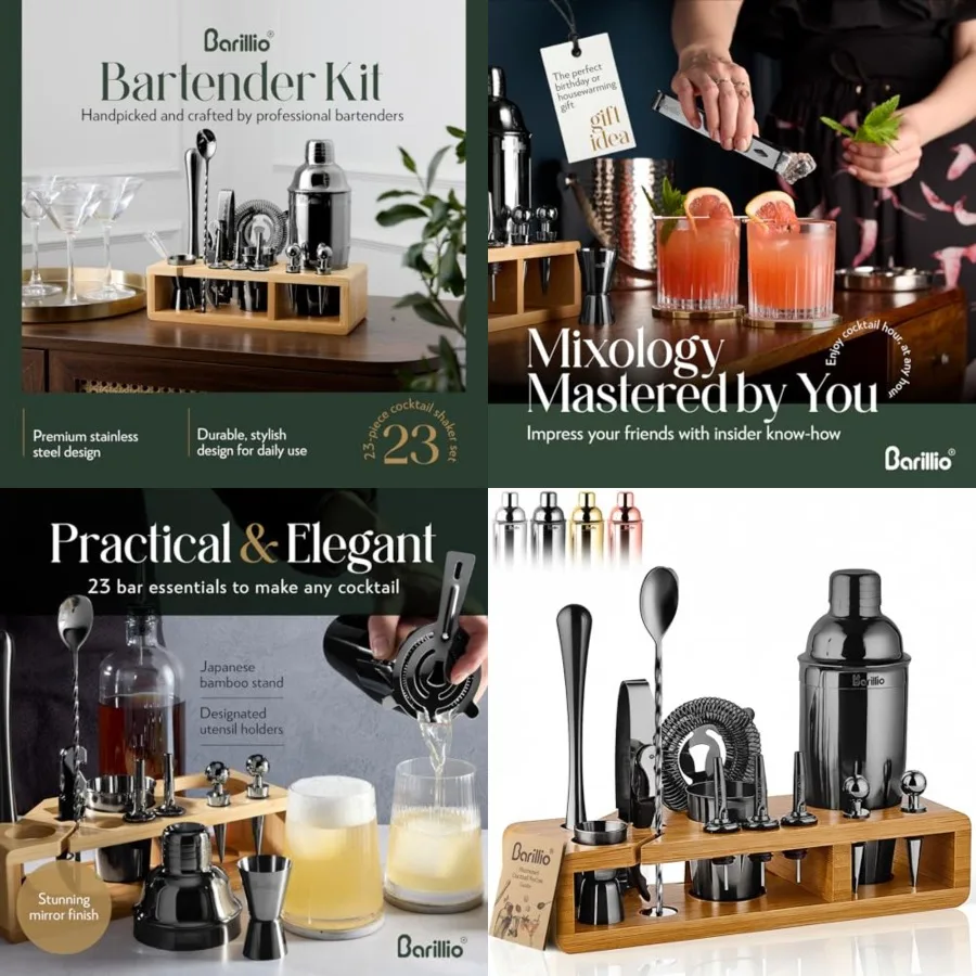 Bartender Kit StainlessSteel Cocktail Shaker Set w/ Stand Mixology Bar Tools w/Drink Shaker, Mixer Spoon Muddler for Cocktails
Bartender Kit StainlessSteel Cocktail Shaker Set w/ Stand Mixology Bar Tools w/Drink Shaker, Mixer Spoon Muddler for Cocktails