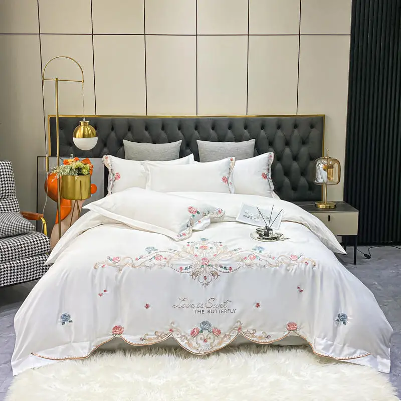 Luxury Flowers Embroidery White Duvet Cover Set Satin Cotton Bedding 4PCS Solid Color Bedspread Sheet Pillowcases Home Textile
Luxury Flowers Embroidery White Duvet Cover Set Satin Cotton Bedding 4PCS Solid Color Bedspread Sheet Pillowcases Home Textile