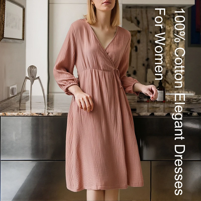 Muslim 100% Cotton Women's Dress Long Sleeve V-Neck Elegant Solid Color Casual Comfortable Sundress платье женское,320756WLP
Muslim 100% Cotton Women's Dress Long Sleeve V-Neck Elegant Solid Color Casual Comfortable Sundress платье женское,320756WLP