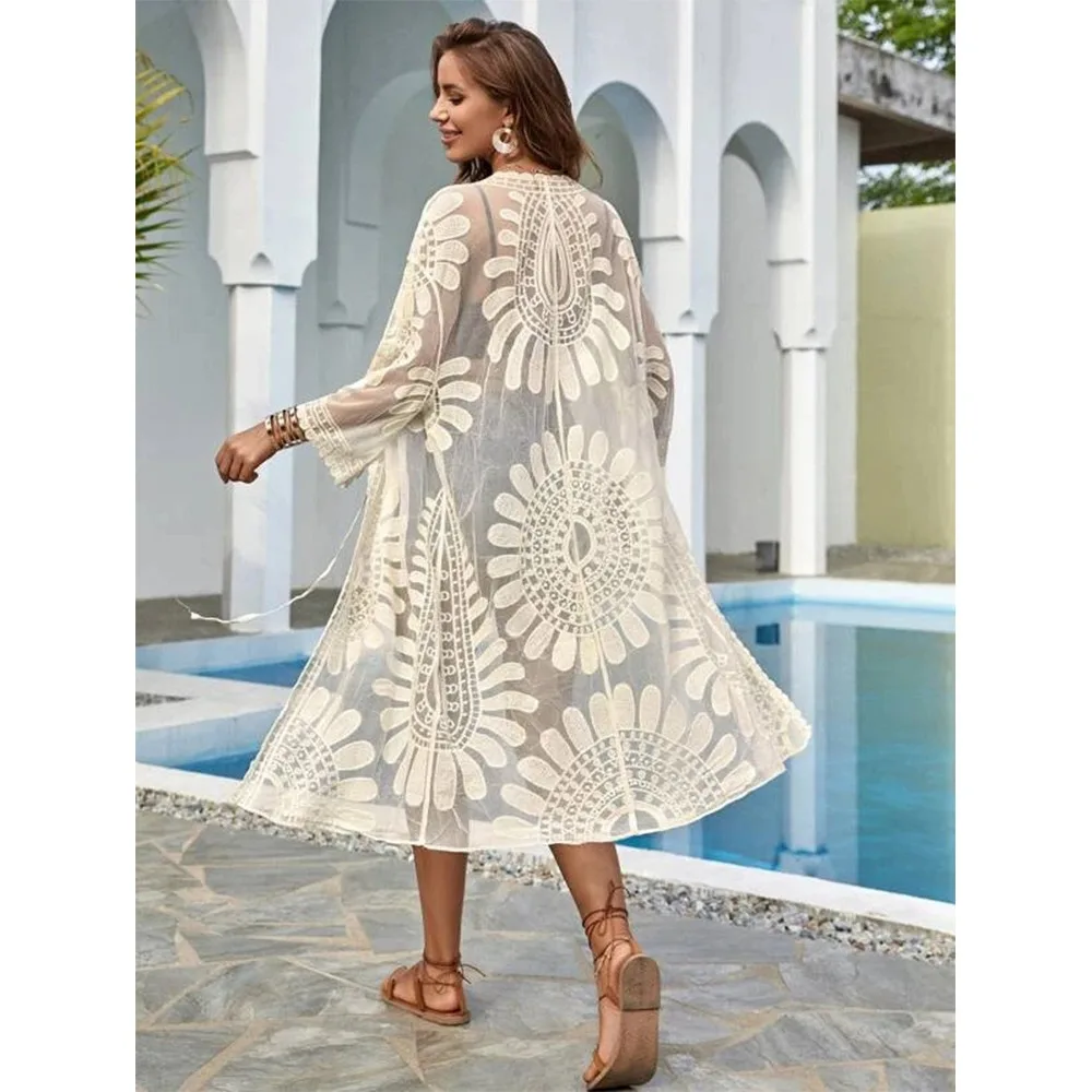 Fashion Sun Protection Bikini Cover up Sunflower Embroidered Lace Loose Cardigan V-Neck Beachwear Spring Summer
Fashion Sun Protection Bikini Cover up Sunflower Embroidered Lace Loose Cardigan V-Neck Beachwear Spring Summer