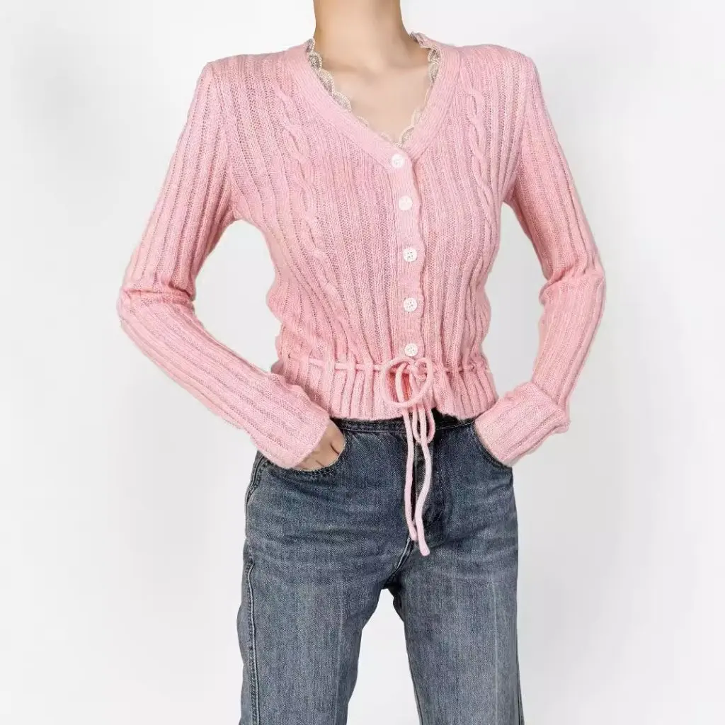 Women's Lace Twist Knitted Cardigan Long Sleeve Sweater Pure Color Waist Lace-Up Design Autumn New American Style
Women's Lace Twist Knitted Cardigan Long Sleeve Sweater Pure Color Waist Lace-Up Design Autumn New American Style