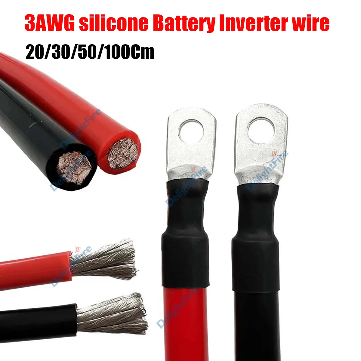 3AWG Silicone Wire Soft Battery Cable 35mm² Stranded Tinned Copper Wire With M6 M8 M10 Lugs For Inverter Car Solar Automotive RV
3AWG Silicone Wire Soft Battery Cable 35mm² Stranded Tinned Copper Wire With M6 M8 M10 Lugs For Inverter Car Solar Automotive RV