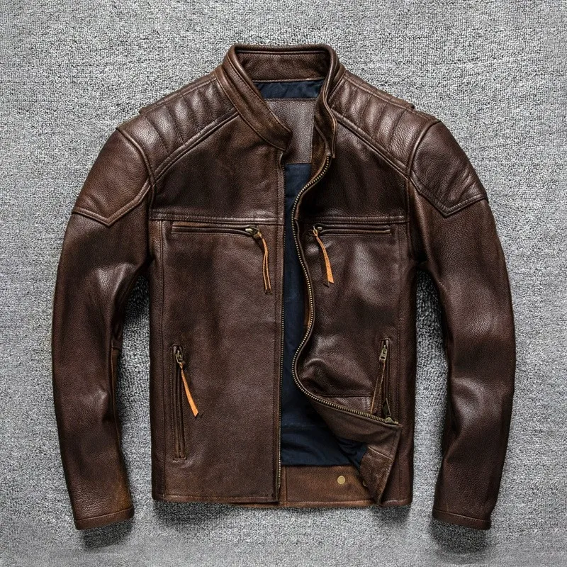 Motorcycle suit top layer cowhide leather men's coat
Motorcycle suit top layer cowhide leather men's coat