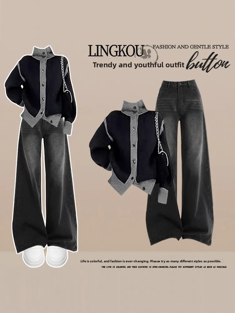 Elegant plus Size Autumn Knitted Sweater And High Waist Jeans Two Piece Set Women's Fashion High Collar Design Korean Style
Elegant plus Size Autumn Knitted Sweater And High Waist Jeans Two Piece Set Women's Fashion High Collar Design Korean Style