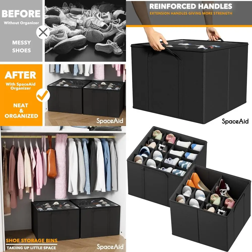 2-Piece Collapsible Shoe Rack with Adjustable Shelves for 16-32 Pairs, Black
2-Piece Collapsible Shoe Rack with Adjustable Shelves for 16-32 Pairs, Black