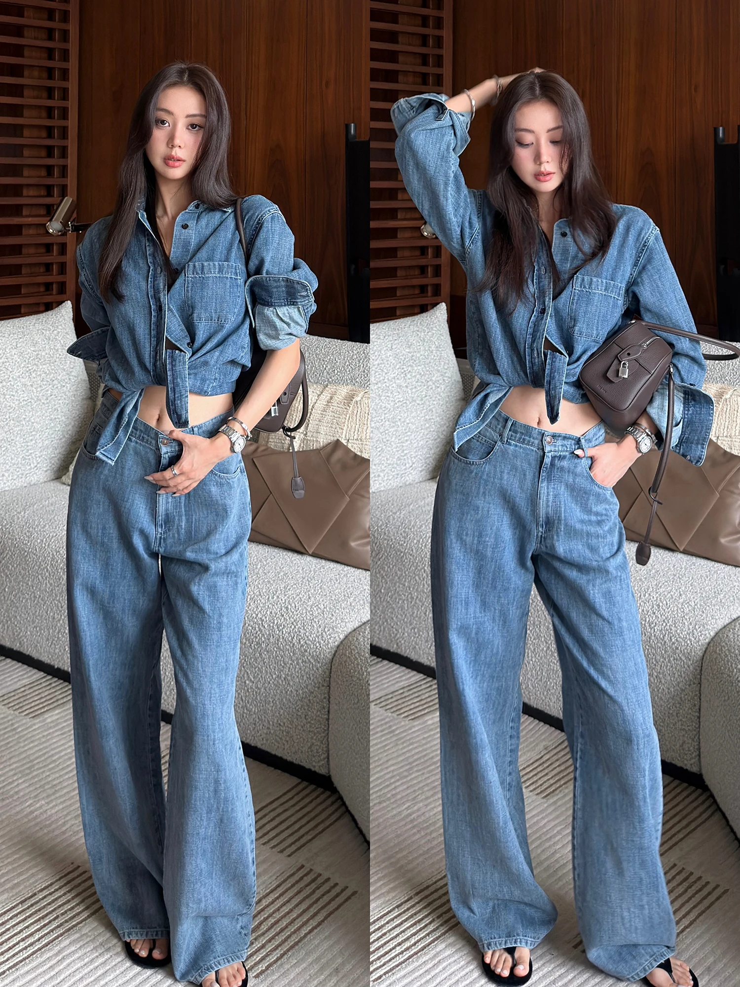 Ruelle Wide Leg Straight Cut Denim Pants Color Woven Linen Set with Shirt Fashionable Boxyfit 100 Shades Women's Ensemble
Ruelle Wide Leg Straight Cut Denim Pants Color Woven Linen Set with Shirt Fashionable Boxyfit 100 Shades Women's Ensemble