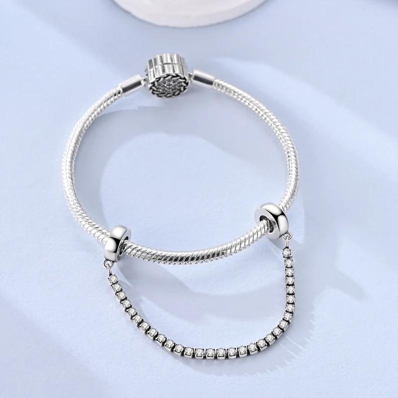 New 925 Sterling Silver Sparkling Tennis Chain Rubber Stopper Safety Chain For Women Fit Original Bangle Bracelet Jewelry Gift
New 925 Sterling Silver Sparkling Tennis Chain Rubber Stopper Safety Chain For Women Fit Original Bangle Bracelet Jewelry Gift