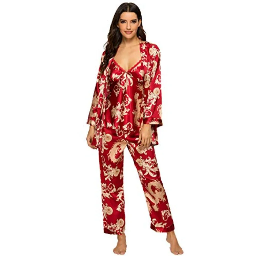 Escalier Women's Silk Satin Pajamas Set 3 Pcs Floral Silky Pj Sets Sleepwear Cami Nightwear with Robe and Pant
Escalier Women's Silk Satin Pajamas Set 3 Pcs Floral Silky Pj Sets Sleepwear Cami Nightwear with Robe and Pant