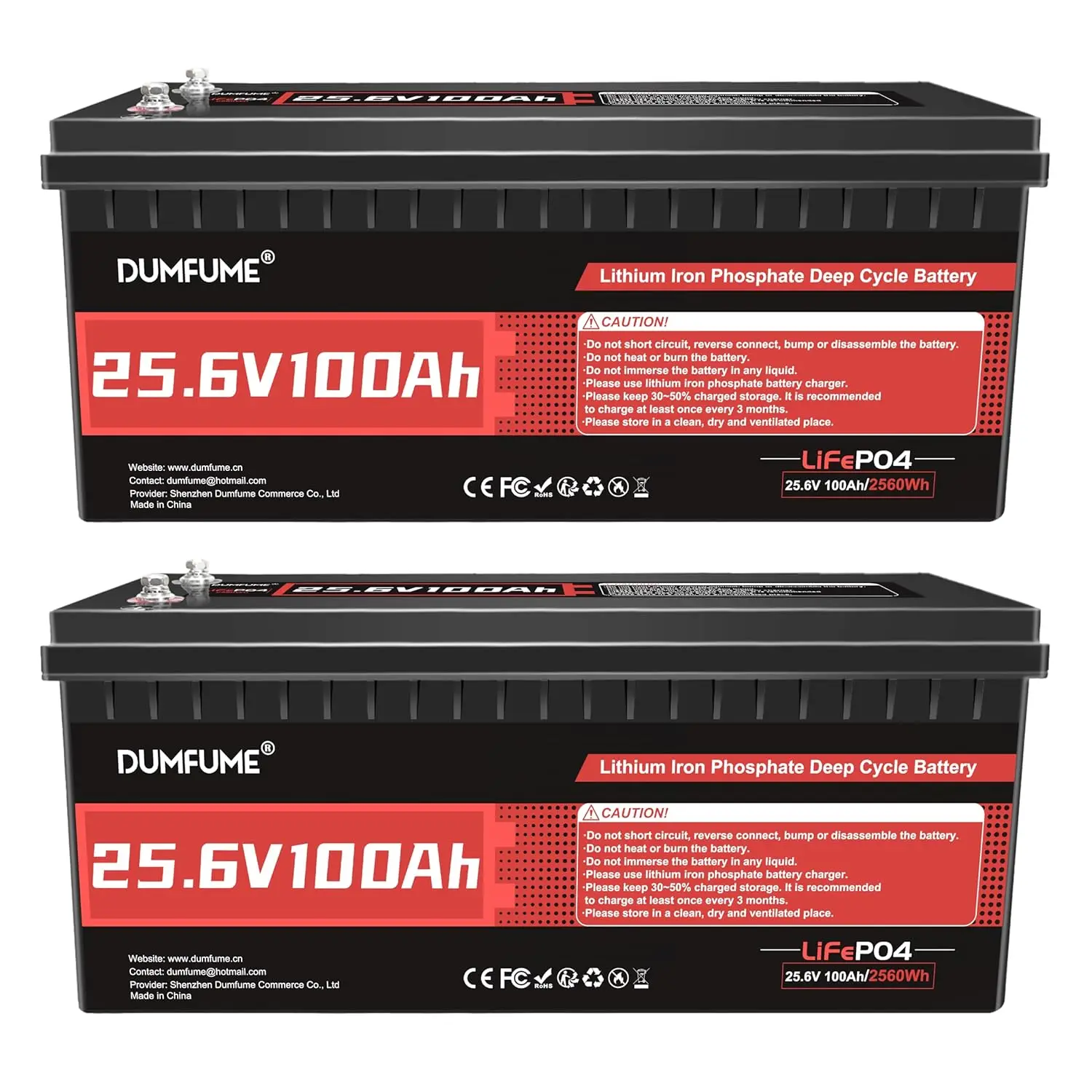 2-Pack 24V 100Ah LiFePO4 Lithium Battery Set, 2560Wh Each, 100A BMS, Deep Cycle for Solar Power System, RV Camper,, Customized
2-Pack 24V 100Ah LiFePO4 Lithium Battery Set, 2560Wh Each, 100A BMS, Deep Cycle for Solar Power System, RV Camper,, Customized