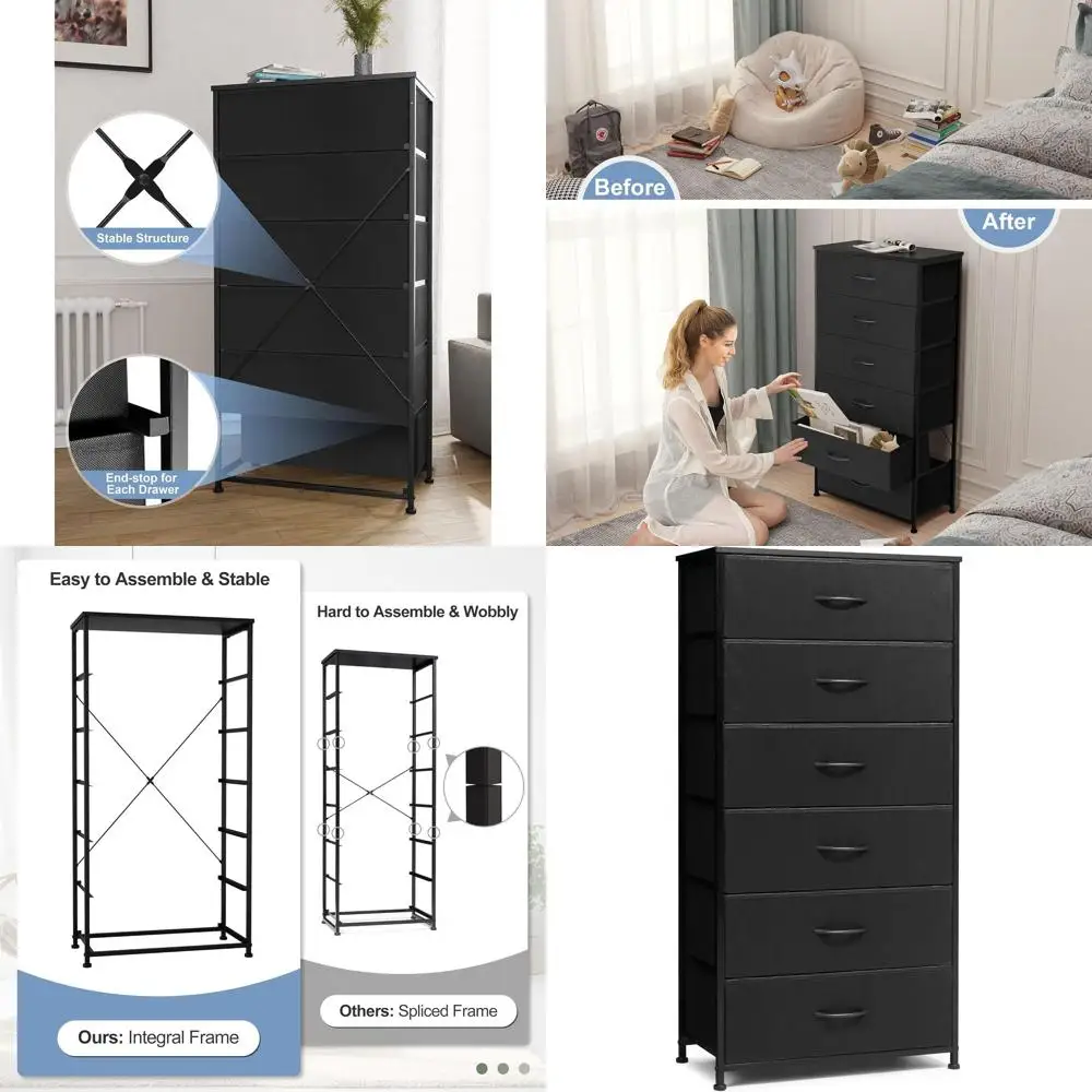 6-Drawer Tall Black Bedroom Dresser - Storage Organizer for Closet, Hallway, Living Room, Entryway
6-Drawer Tall Black Bedroom Dresser - Storage Organizer for Closet, Hallway, Living Room, Entryway