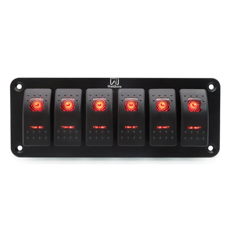 12V-24VDC 6 Gang Aluminum Holder Rocker Switch Panel 5Pin On Off Dash Pre-Wired Red Backlit for Automotive Cars Marine RVs Truc
12V-24VDC 6 Gang Aluminum Holder Rocker Switch Panel 5Pin On Off Dash Pre-Wired Red Backlit for Automotive Cars Marine RVs Truc