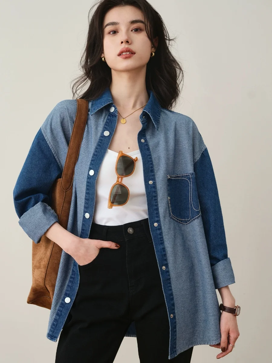 Ronron Design Color Blo Contrast Loose Fit Lazy Sle Denim irt Spring New Arrival Slimming Outerwear Top Women's Faion
Ronron Design Color Blo Contrast Loose Fit Lazy Sle Denim irt Spring New Arrival Slimming Outerwear Top Women's Faion