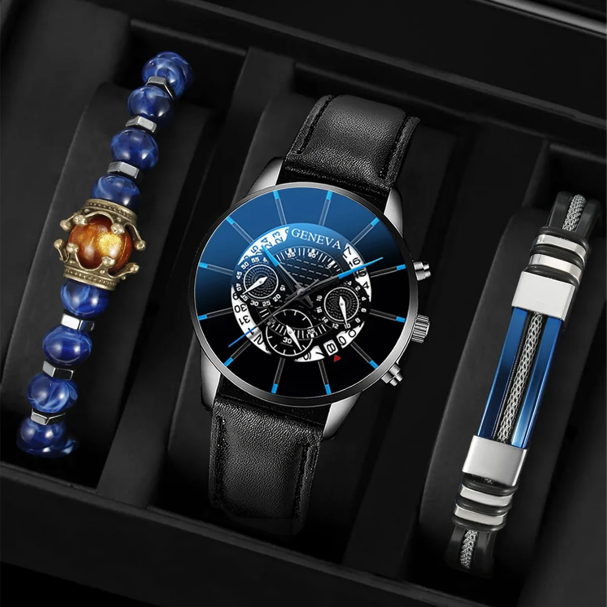 3pcs Men's Fashion Atmospheric Simple Trend Large Disc Business Quartz Watch High-end Luxury Blue Bracelet Two-Piece Set
3pcs Men's Fashion Atmospheric Simple Trend Large Disc Business Quartz Watch High-end Luxury Blue Bracelet Two-Piece Set