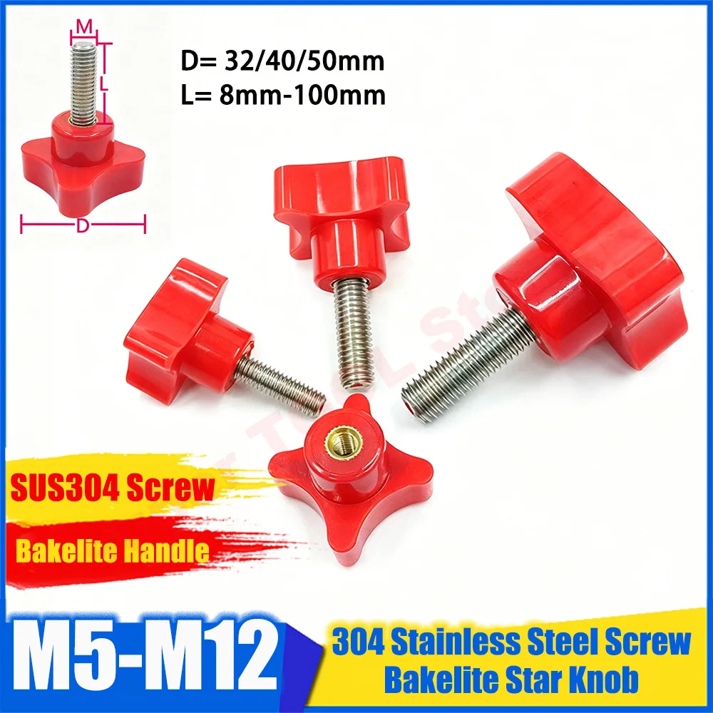 1Pc M5 M6 M8 M10 M12 Red Bakelite Head Hand Tight Screw 304 Stainless Steel Four Corner Handle Knob Fastener Thread L8mm-100mm
1Pc M5 M6 M8 M10 M12 Red Bakelite Head Hand Tight Screw 304 Stainless Steel Four Corner Handle Knob Fastener Thread L8mm-100mm