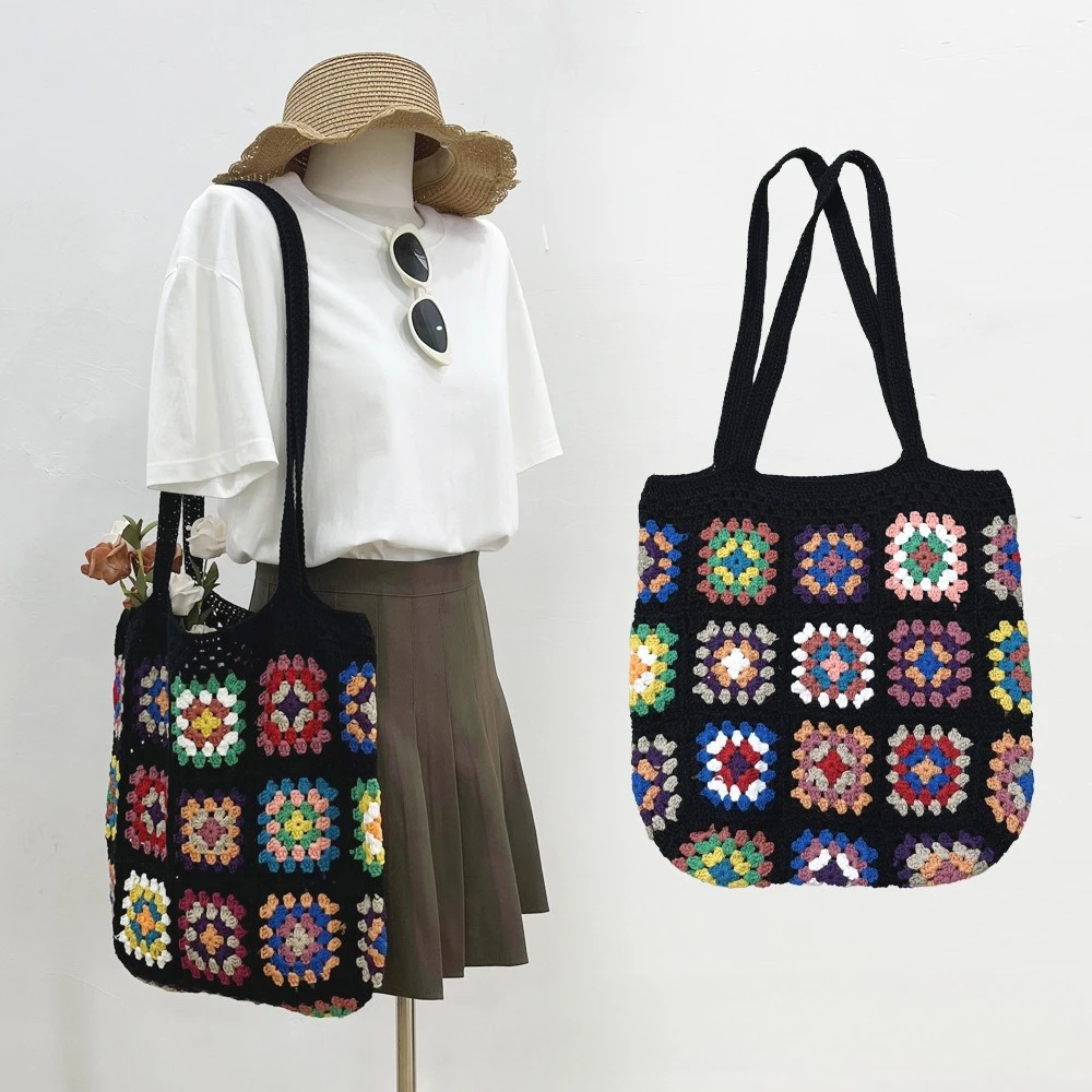 Women Handmade Crochet Tote Bag Vintage Granny Square Knitted Shoulder Bag Colorful Boho Casual Ethnic Style
Women Handmade Crochet Tote Bag Vintage Granny Square Knitted Shoulder Bag Colorful Boho Casual Ethnic Style