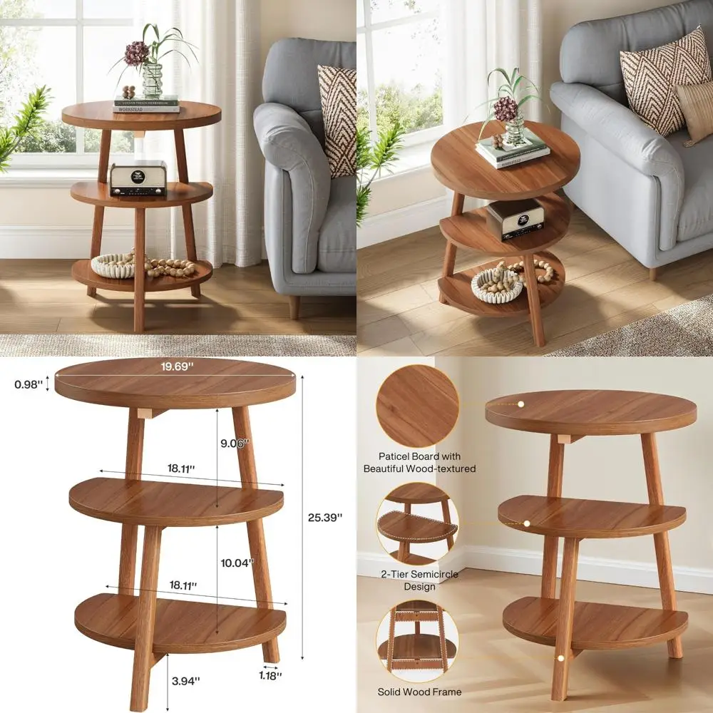 Round 3-Tier Side End Table with Storage Shelves, Wooden Frame, Brown Small Nightstand for Couch, Bed
Round 3-Tier Side End Table with Storage Shelves, Wooden Frame, Brown Small Nightstand for Couch, Bed