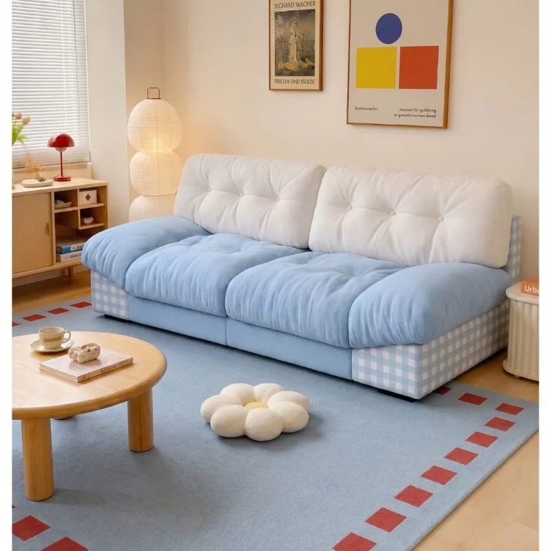 Double sofa blue and white grid splicing small apartment sofa three people
Double sofa blue and white grid splicing small apartment sofa three people