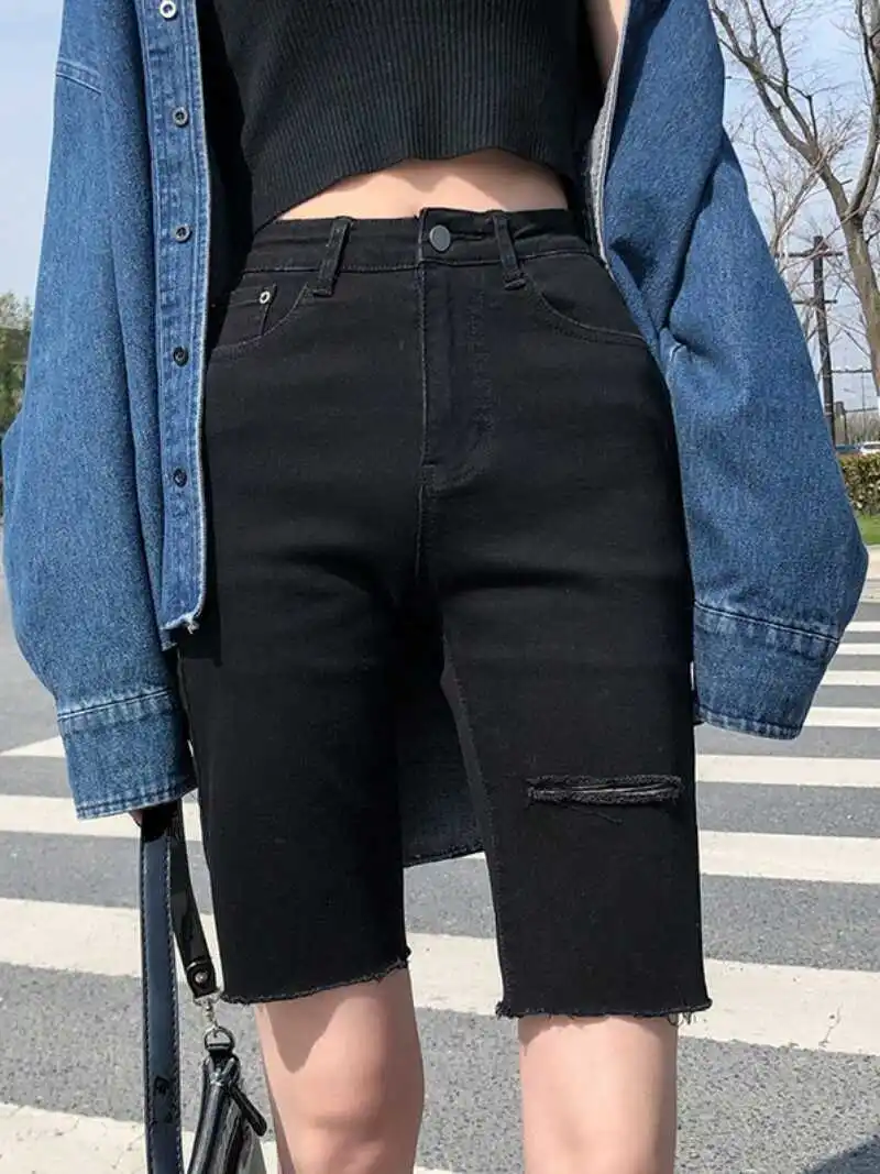 High Waist Stretchy Five-Point Jeans Women's Casual Thin Cotton Denim Shorts Black Wear-resistant Summer Shorts
High Waist Stretchy Five-Point Jeans Women's Casual Thin Cotton Denim Shorts Black Wear-resistant Summer Shorts