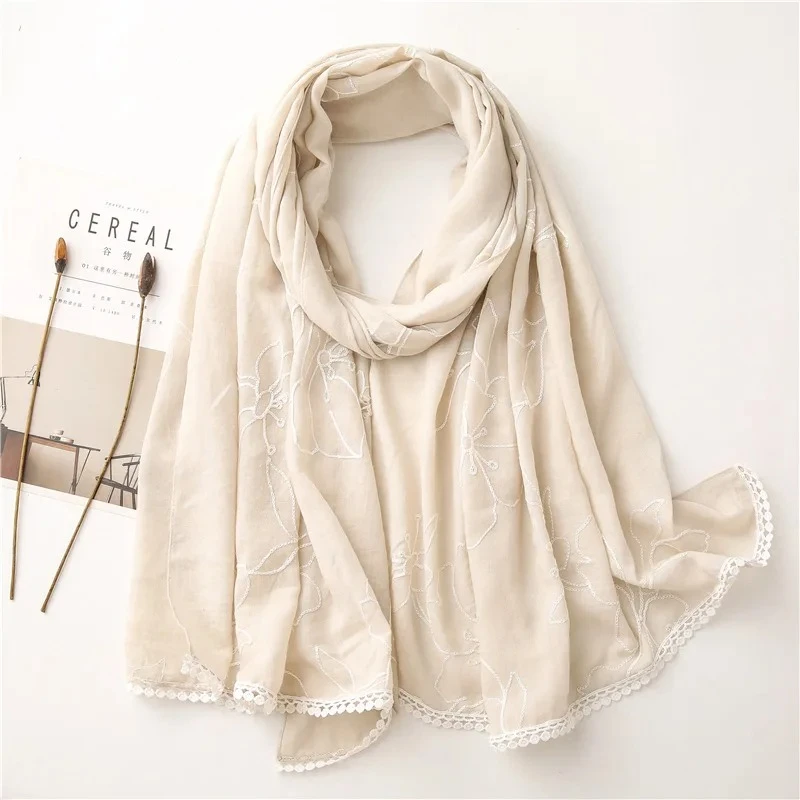 Embroidered Lace Trim Cotton Linen Scarf for Women, Solid Color Shawl, Long Warm Thin Scarf for Autumn Winter
Embroidered Lace Trim Cotton Linen Scarf for Women, Solid Color Shawl, Long Warm Thin Scarf for Autumn Winter