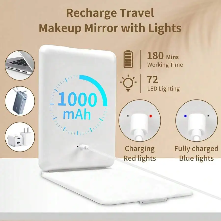 Portable Rechargeable Makeup Mirror With 72 LED Lights And Touch Control
Portable Rechargeable Makeup Mirror With 72 LED Lights And Touch Control