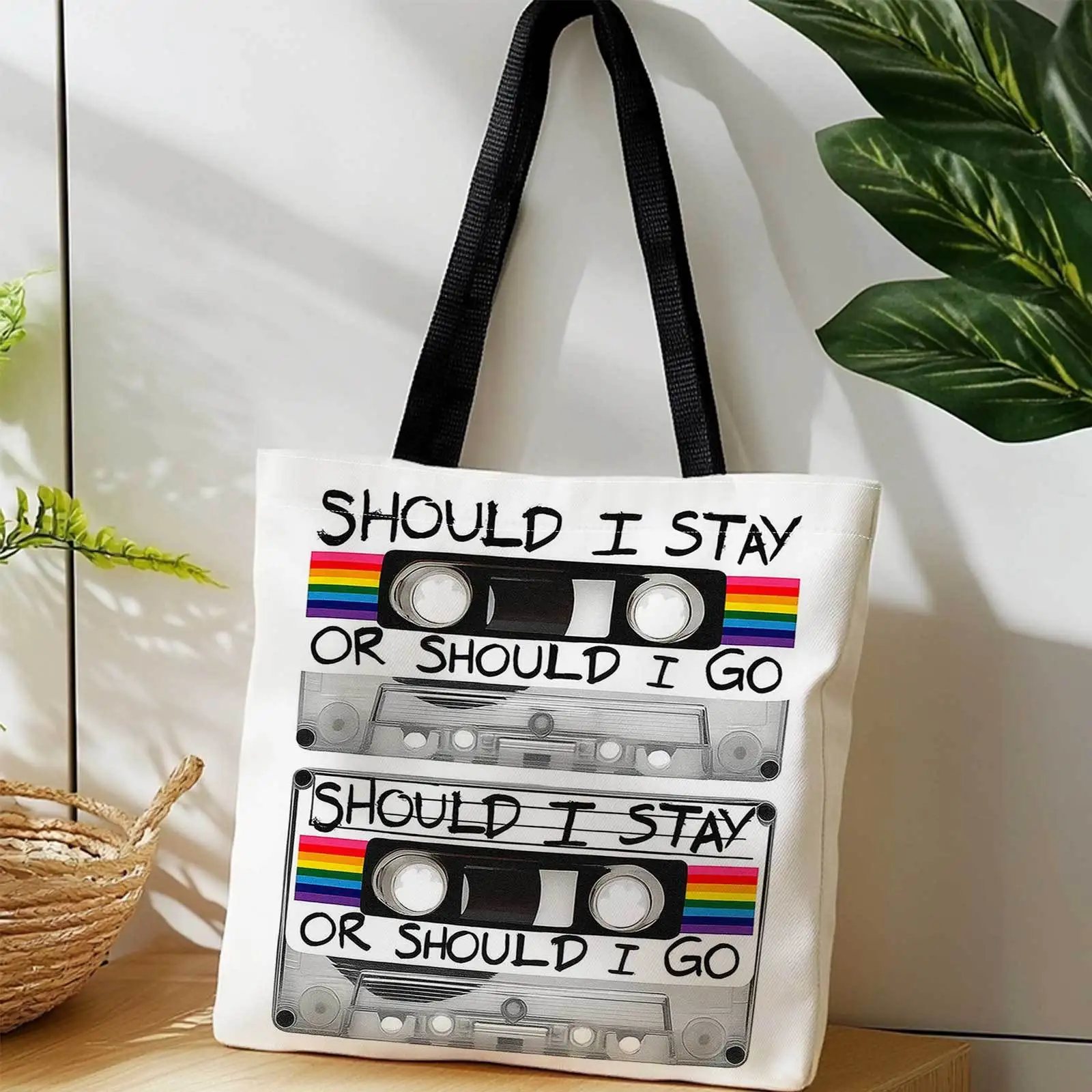 Retro Cassette Tape Tote Bag with "Should I Stay or Should I Go" Song Print - Foldable Reusable Bag Suitable for Travel
Retro Cassette Tape Tote Bag with "Should I Stay or Should I Go" Song Print - Foldable Reusable Bag Suitable for Travel
