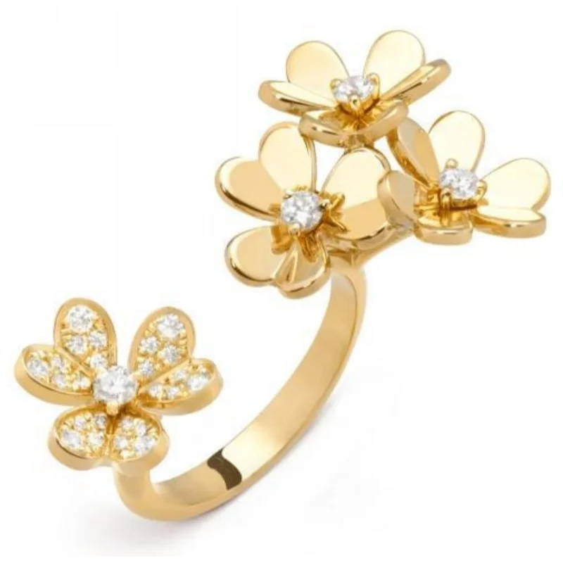 Gold Plated Four-Flower Cluster Open Ring with Polished Petal & Paved CZ Design
Gold Plated Four-Flower Cluster Open Ring with Polished Petal & Paved CZ Design
