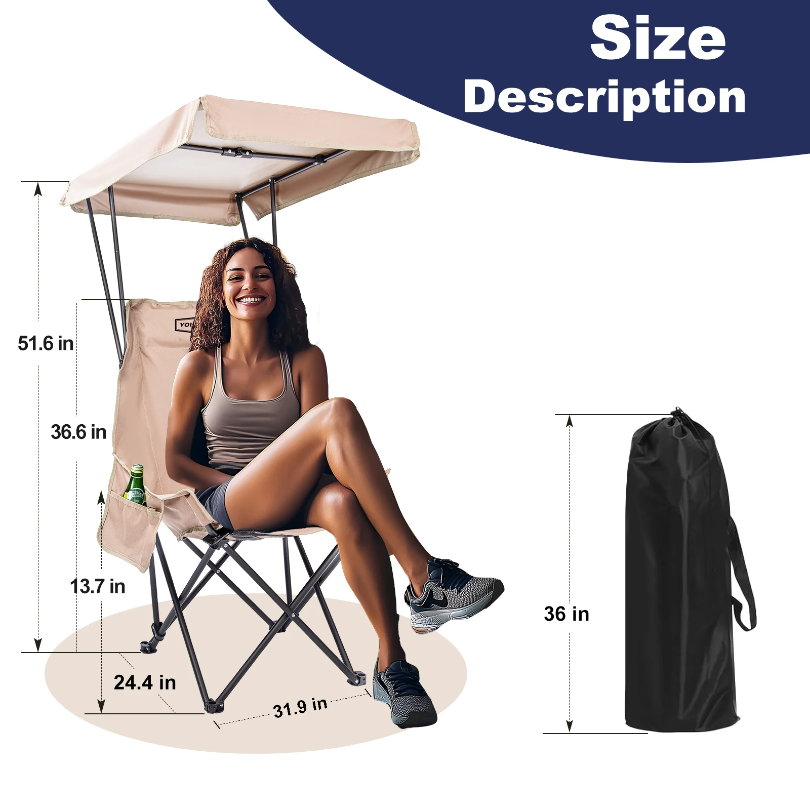 Fold Lightweight Oversized For All YOUNG WOOD Portable Camping Chair Beach Chair With Shade Canopy, Easy To Open And Close
Fold Lightweight Oversized For All YOUNG WOOD Portable Camping Chair Beach Chair With Shade Canopy, Easy To Open And Close