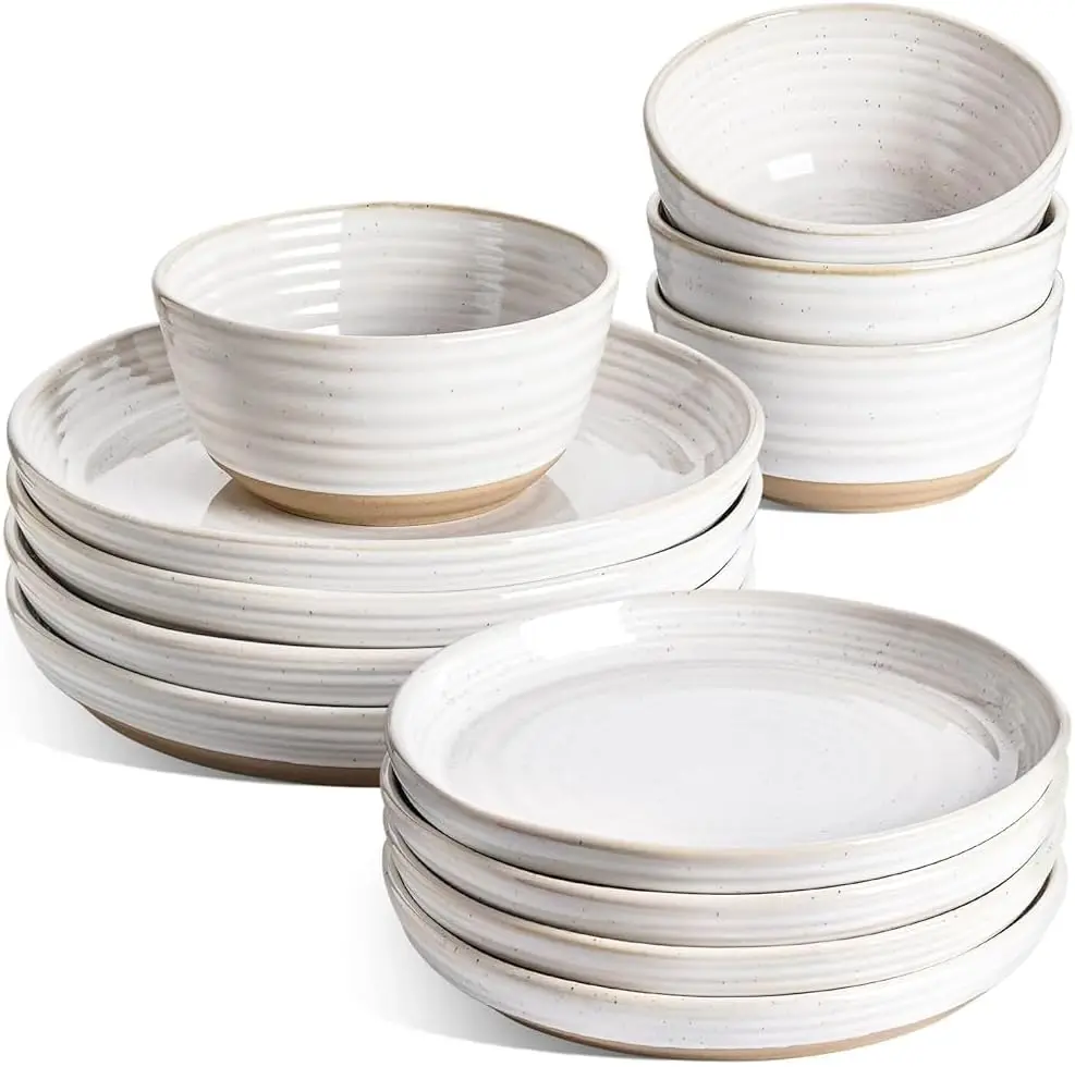 12-Piece Ceramic Dinnerware Set for 4, Stoneware Plates and Bowls, Chip Resistant, Microwave & Dishwasher Safe, Arctic White
12-Piece Ceramic Dinnerware Set for 4, Stoneware Plates and Bowls, Chip Resistant, Microwave & Dishwasher Safe, Arctic White