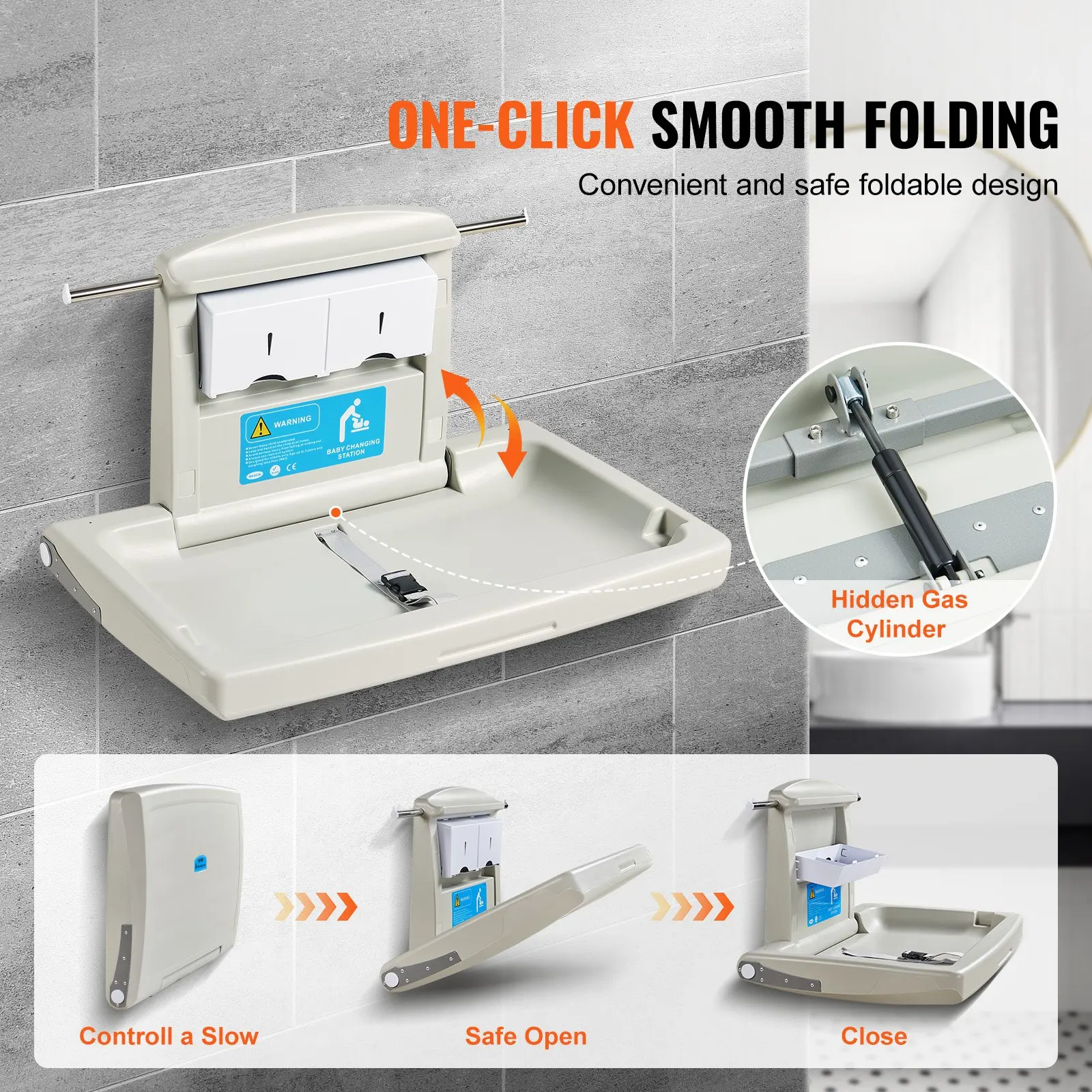 Wall-Mounted Baby Changing Station, Horizontal Foldable Diaper Change Table With Safety Straps And Hanging Rods, Use In
Wall-Mounted Baby Changing Station, Horizontal Foldable Diaper Change Table With Safety Straps And Hanging Rods, Use In