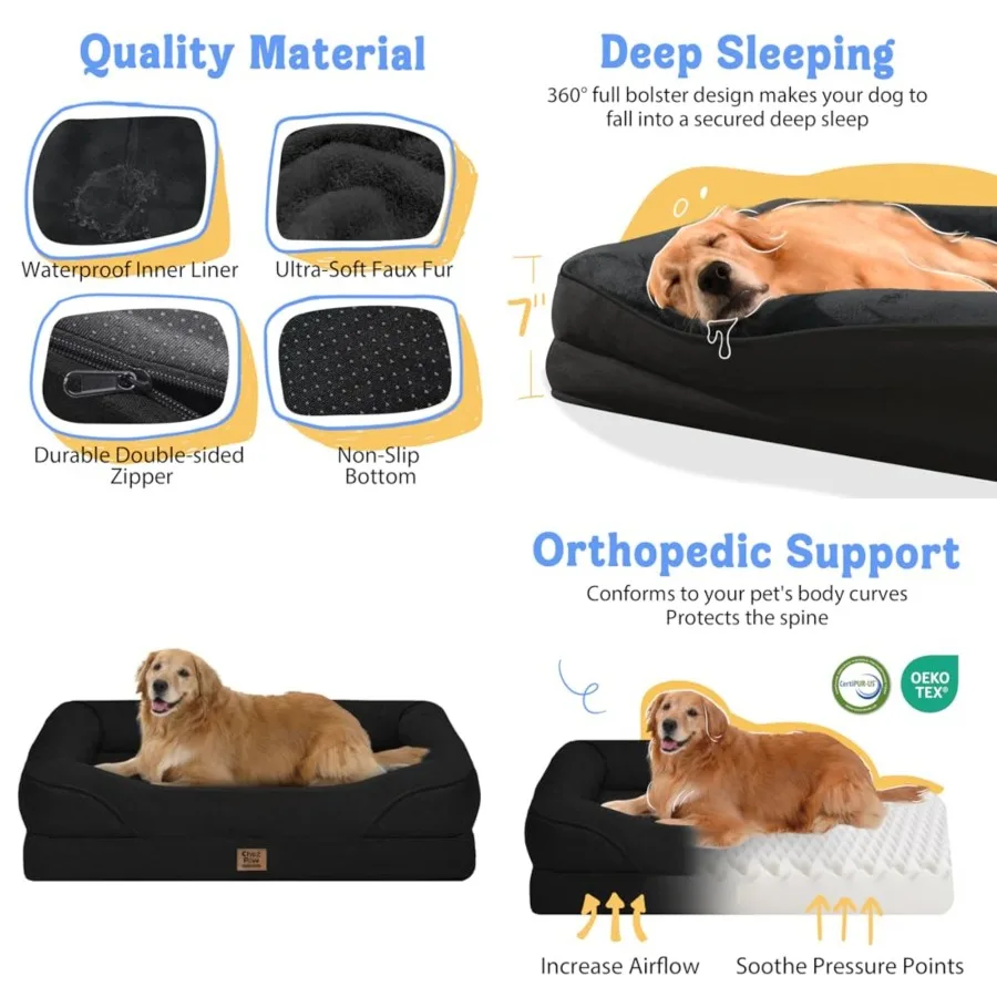 Washable Orthopedic Large Dog Bed - XL Memory Foam Pet Couch Sofa with Removable Cover Waterproof Bolster for Large Size Dogs
Washable Orthopedic Large Dog Bed - XL Memory Foam Pet Couch Sofa with Removable Cover Waterproof Bolster for Large Size Dogs