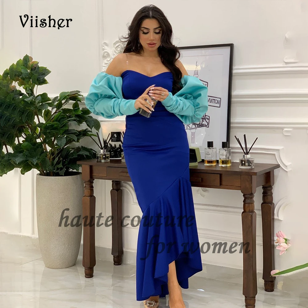 Blue Satin Mermaid Evening Dresses with Sleeve Sweetheart Bodycon Formal Dress Ankle Length Arabic Dubai Prom Party Gowns
Blue Satin Mermaid Evening Dresses with Sleeve Sweetheart Bodycon Formal Dress Ankle Length Arabic Dubai Prom Party Gowns