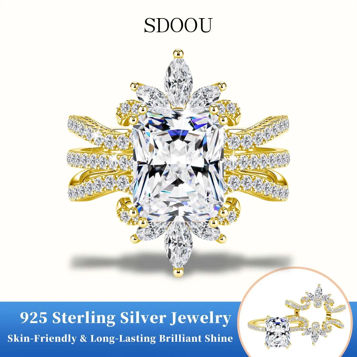 SDOOU Emerald/Radiant Cut 4CT D Color Moissanite Wedding Ring GRA For Women 14K Gold Filled Bridal Sets Anniversary Gift Jewelry
SDOOU Emerald/Radiant Cut 4CT D Color Moissanite Wedding Ring GRA For Women 14K Gold Filled Bridal Sets Anniversary Gift Jewelry