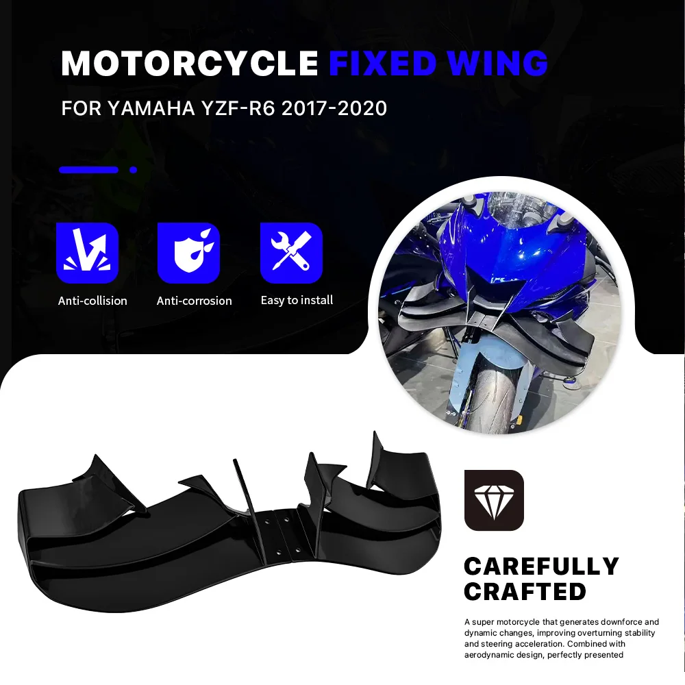 Motorcycle Front Fixed Wing Spoiler For Yamaha YZF-R6 YZFR6 2017-2020 ABS Plastic Side Winglet Aerodynamic Wing Aileron
Motorcycle Front Fixed Wing Spoiler For Yamaha YZF-R6 YZFR6 2017-2020 ABS Plastic Side Winglet Aerodynamic Wing Aileron