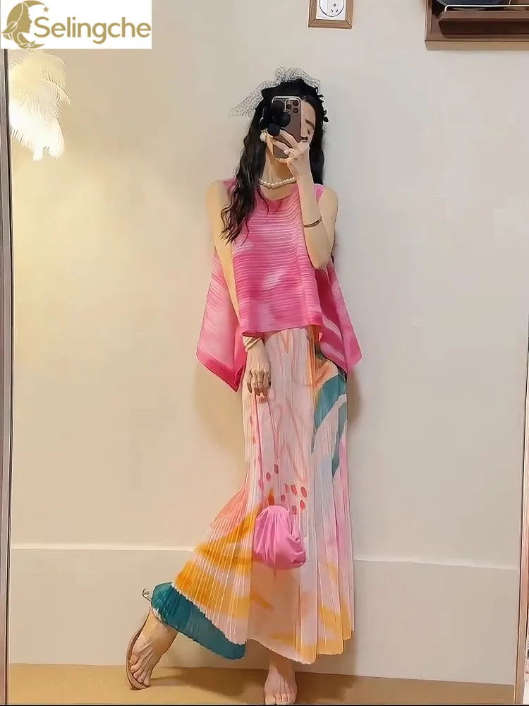 Fashion Women's Set 2025 New Spring/Summer Pink Gradient Sleeveless Top Printed Half Skirt Elegant Women's Two Piece Set
Fashion Women's Set 2025 New Spring/Summer Pink Gradient Sleeveless Top Printed Half Skirt Elegant Women's Two Piece Set