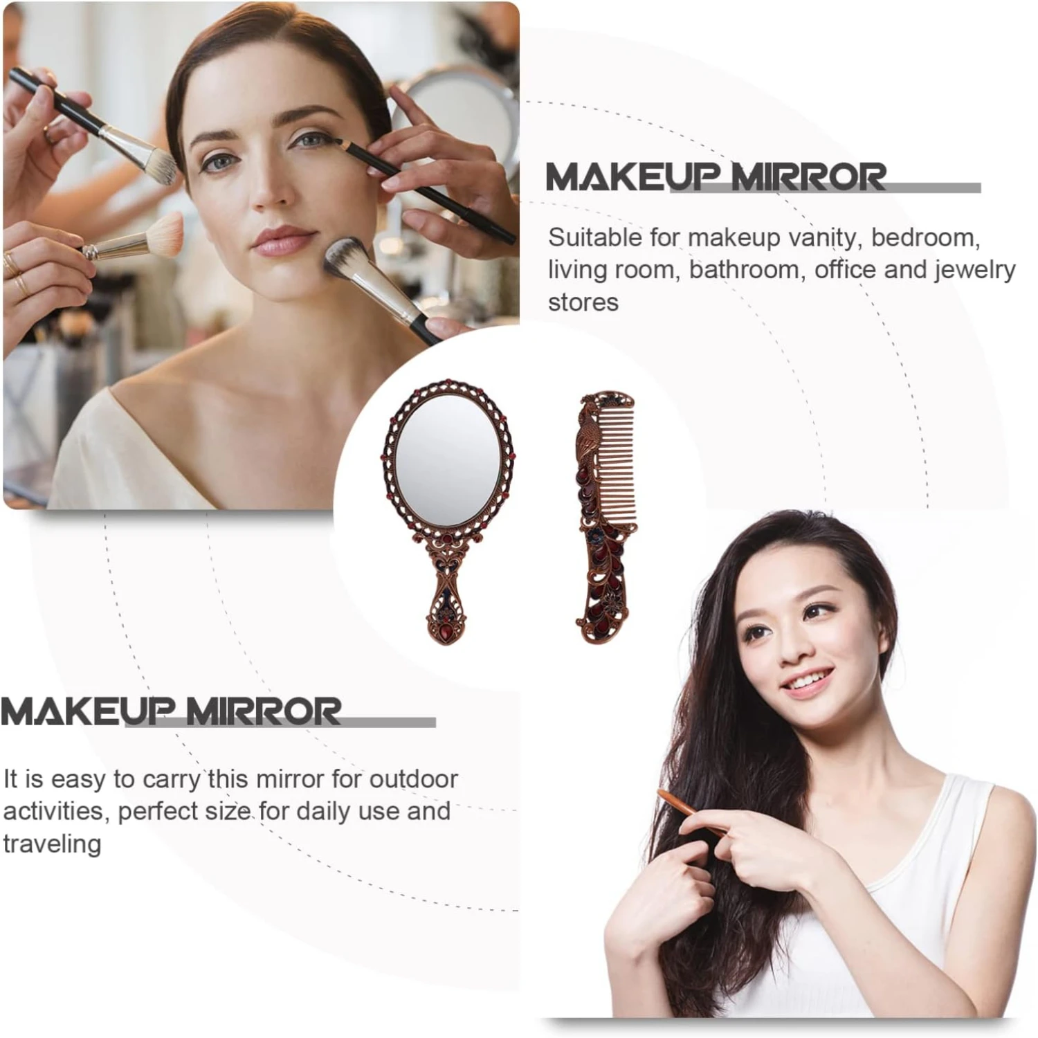 Vintage Handheld Mirror Comb Set - Elegant Makeup Accessory for Women - Ideal Bathroom Decor
Vintage Handheld Mirror Comb Set - Elegant Makeup Accessory for Women - Ideal Bathroom Decor