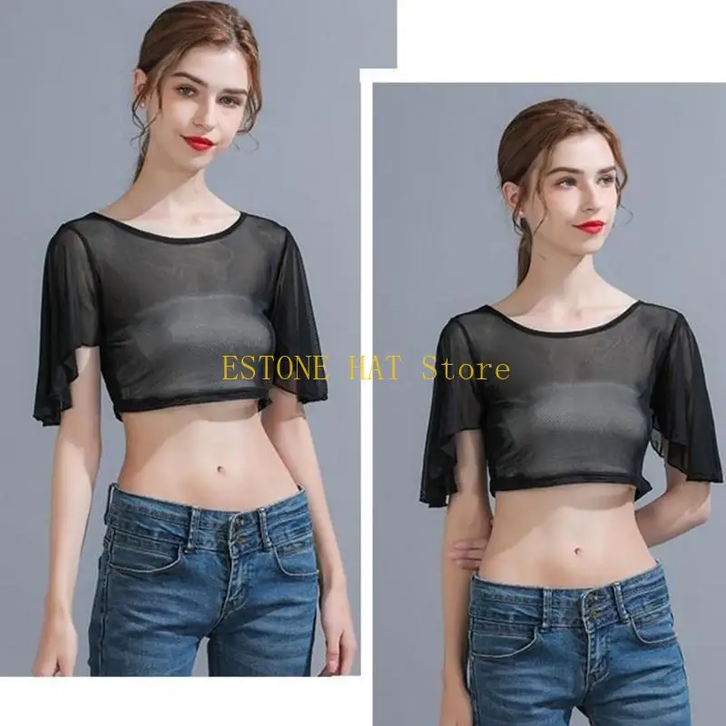 49MF See Through Mesh Crop Top for Women Ruffle Half Sleeve Fashion Shirt
49MF See Through Mesh Crop Top for Women Ruffle Half Sleeve Fashion Shirt