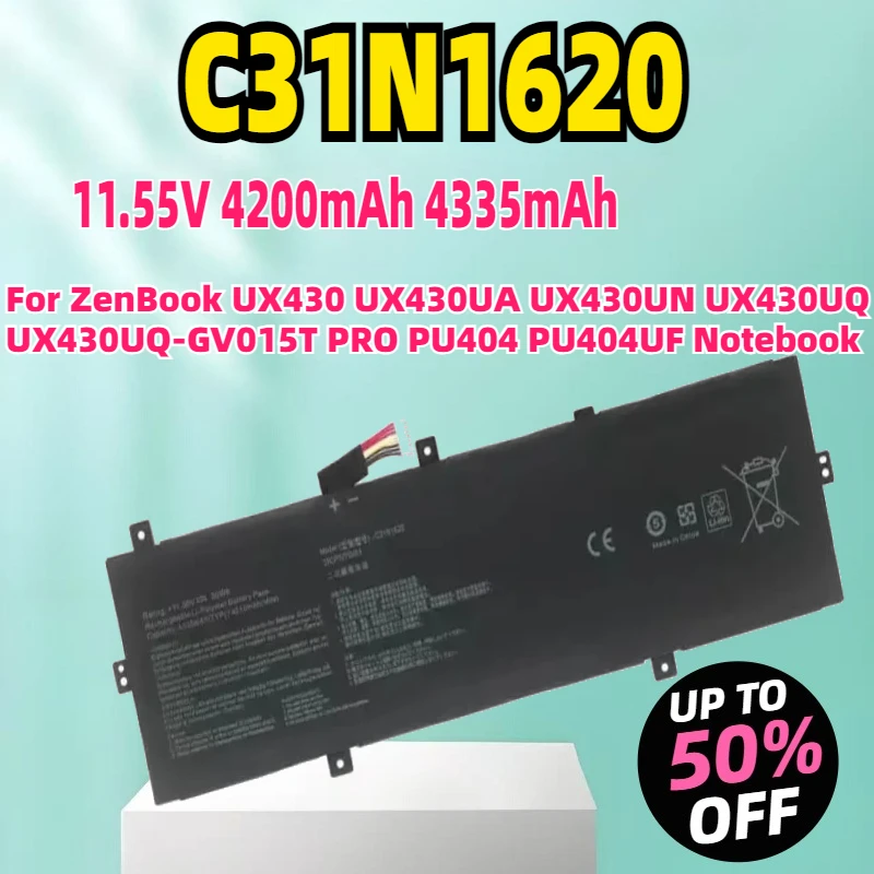 New C31N1620 50WH/4335mAh Laptop Battery For ZenBook UX430 UX430UA UX430UN UX430UQ UX430UQ-GV015T PRO PU404 PU404UF Notebook
New C31N1620 50WH/4335mAh Laptop Battery For ZenBook UX430 UX430UA UX430UN UX430UQ UX430UQ-GV015T PRO PU404 PU404UF Notebook