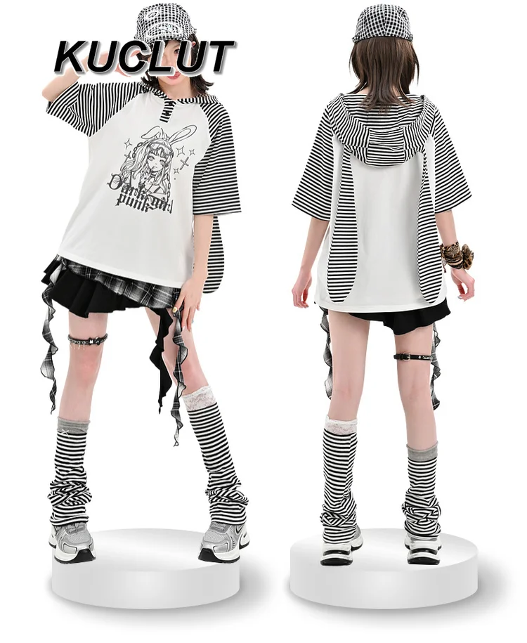 Japanese Style Short-sleeved Tee Striped Rabbit Hooded Contrasting Color Sweet Cool Y2K Women's Tops Summer 2025 New T-shirt
Japanese Style Short-sleeved Tee Striped Rabbit Hooded Contrasting Color Sweet Cool Y2K Women's Tops Summer 2025 New T-shirt