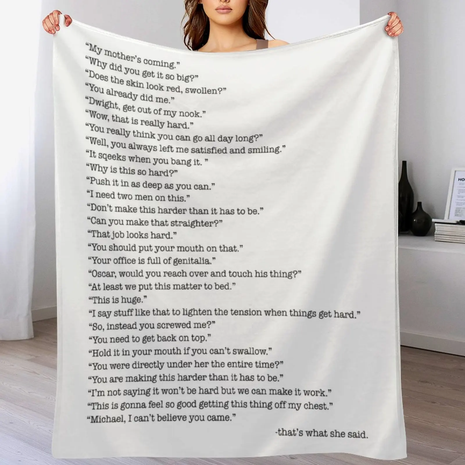 Every That's What She Said From The Office Throw Blanket Travel Size Cozy Blanket for Plane Train
Every That's What She Said From The Office Throw Blanket Travel Size Cozy Blanket for Plane Train