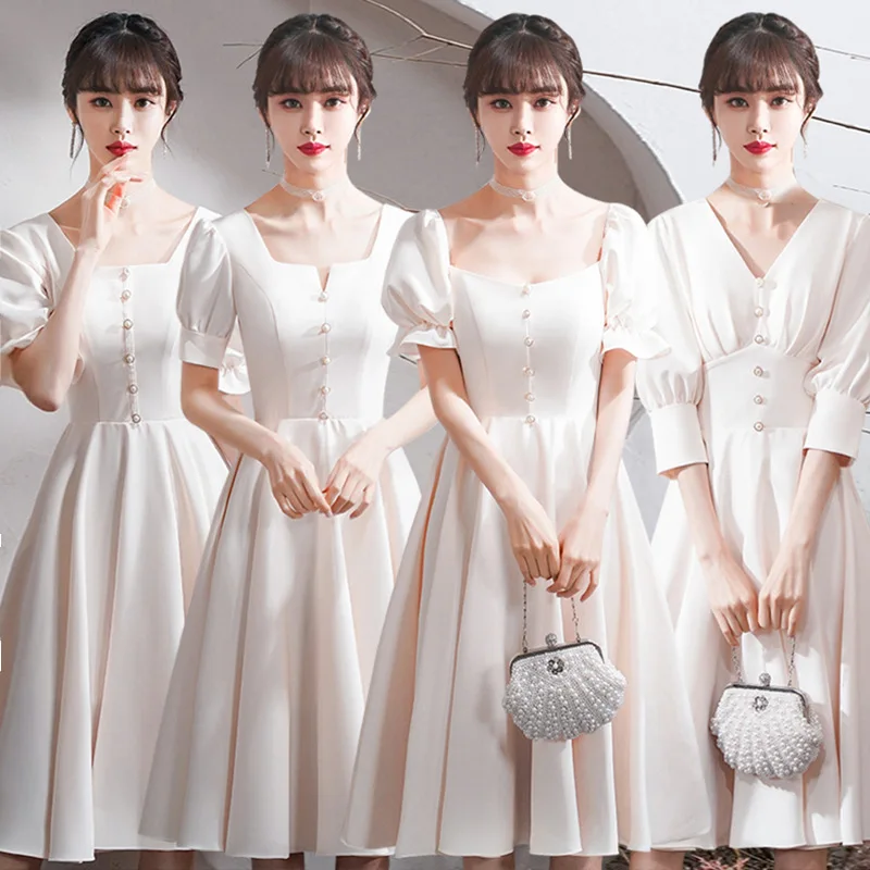 Maid of Winter New Style White Dress Hepburn Style Midi Dress Women's Elegant Short Sleeve Dress for Wedding Party
Maid of Winter New Style White Dress Hepburn Style Midi Dress Women's Elegant Short Sleeve Dress for Wedding Party