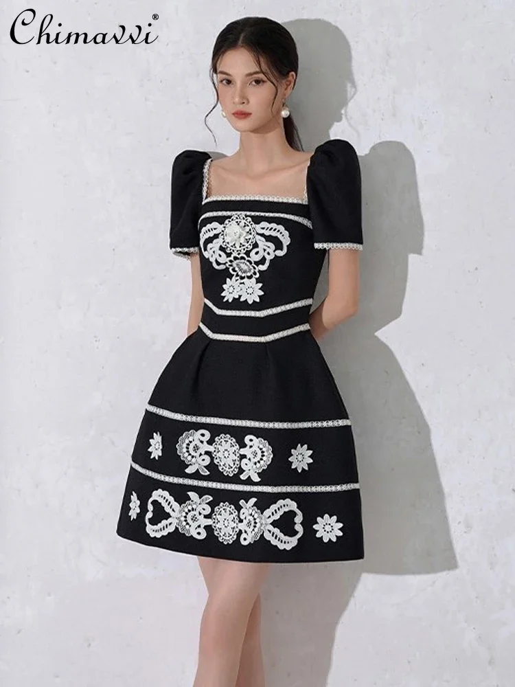 French Temperament Retro Jacquard Embroidery Square Neck Puff Sleeve High Waist Slim A-line Elegant Evening Short Dress Women
French Temperament Retro Jacquard Embroidery Square Neck Puff Sleeve High Waist Slim A-line Elegant Evening Short Dress Women