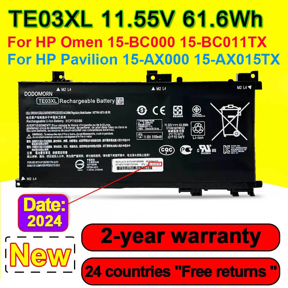 TE03XL Battery For HP Omen 15-BC000 15-BC011TX 15-BC012TX BC013TX 15-AX015TX 15-AX017TX Laptop Batteries HSTNN-UB7A 61.6Wh
TE03XL Battery For HP Omen 15-BC000 15-BC011TX 15-BC012TX BC013TX 15-AX015TX 15-AX017TX Laptop Batteries HSTNN-UB7A 61.6Wh