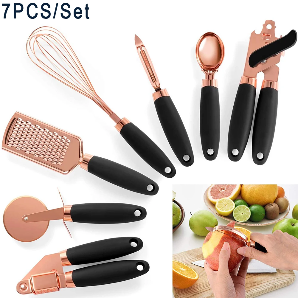7Pcs Kitchen Gadget Set Copper Coated Stainless Steel Utensils with Soft Touch Rose Gold Garlic Press Pizza Cutter Kitchenware
7Pcs Kitchen Gadget Set Copper Coated Stainless Steel Utensils with Soft Touch Rose Gold Garlic Press Pizza Cutter Kitchenware