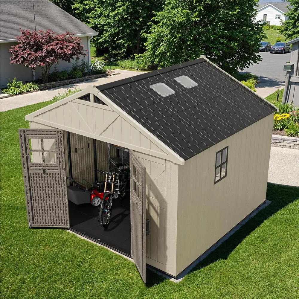 10 X 10 Ft Plastic Outdoor Storage Shed with Windows, Beige
10 X 10 Ft Plastic Outdoor Storage Shed with Windows, Beige