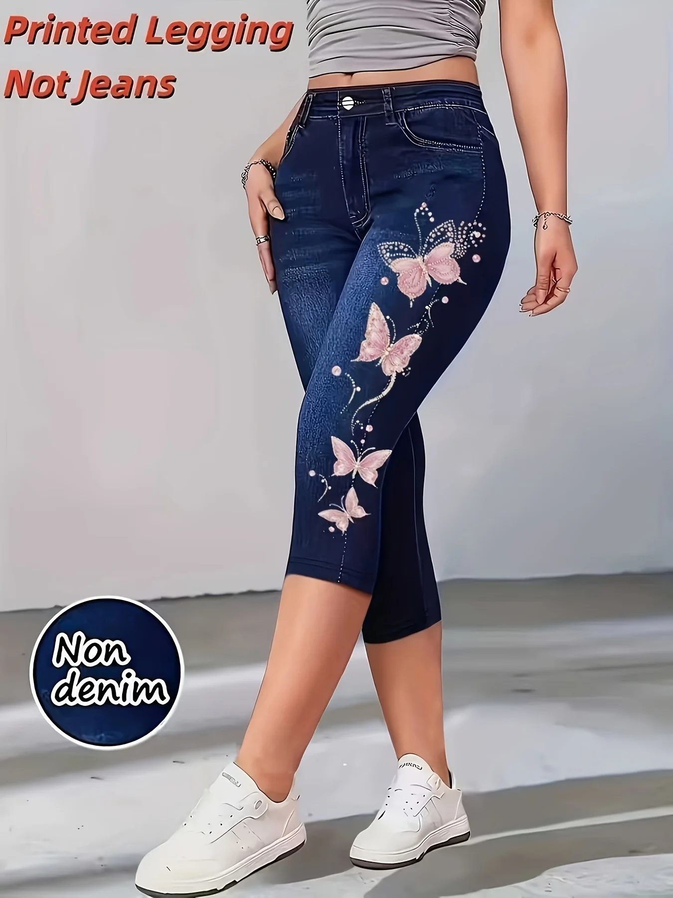 Women High Waist Slim Fit Floral Print Fake Denim 7/8 Cropped Capri Pants, Suitable For Daily Casual & Sports Wear
Women High Waist Slim Fit Floral Print Fake Denim 7/8 Cropped Capri Pants, Suitable For Daily Casual & Sports Wear