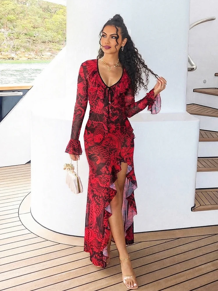 Whatiwear Bell Sleeve Sexy 2Piece Set Women Koi Fish Print Low-Neck Ruffled Collar Top+Irregular Split Ruffle Hem Fit Streeweart
Whatiwear Bell Sleeve Sexy 2Piece Set Women Koi Fish Print Low-Neck Ruffled Collar Top+Irregular Split Ruffle Hem Fit Streeweart