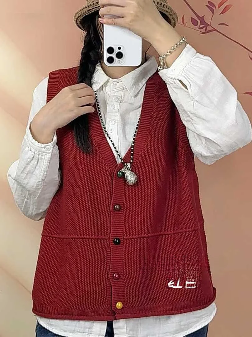 Retro Artistic Knitted Cotton Vest Women's Loose Casual Svel Tank Top V-ne Open Cardigan Sle Commute Pure Color
Retro Artistic Knitted Cotton Vest Women's Loose Casual Svel Tank Top V-ne Open Cardigan Sle Commute Pure Color