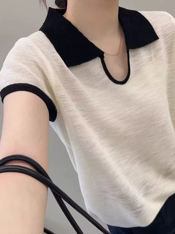 Summer Thin Ice Silk Knitted Neck Short Sleeve T-Shirt Women's Casual Loose Fit Fashion Design Unique Shoulder Length Top
Summer Thin Ice Silk Knitted Neck Short Sleeve T-Shirt Women's Casual Loose Fit Fashion Design Unique Shoulder Length Top